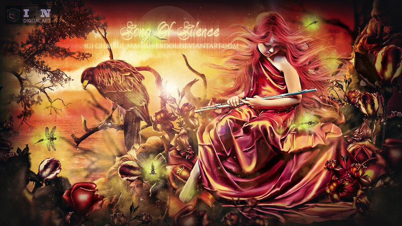 Woman Playing Flute — Red, Dramatic, Sunset