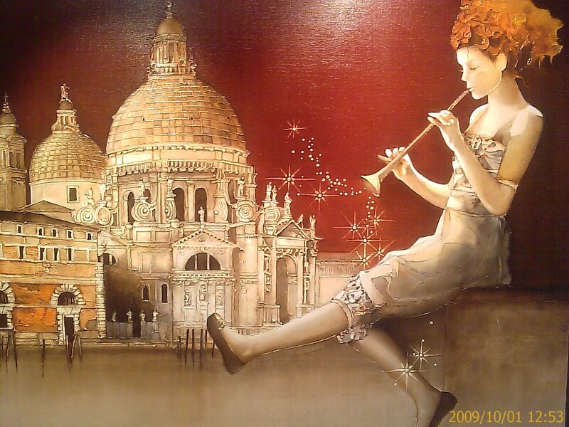 Woman Playing Flute — Red