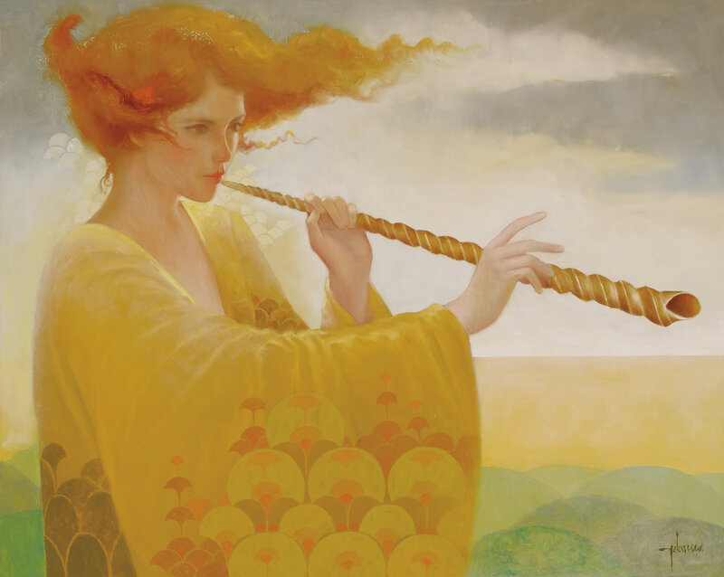 Woman Playing Flute — Yellow