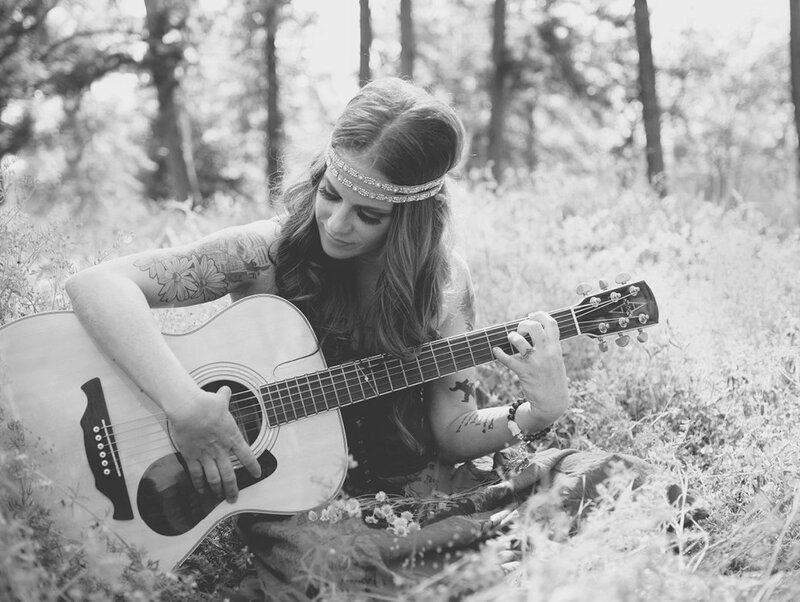 Woman Playing Guitar — Black, Serene