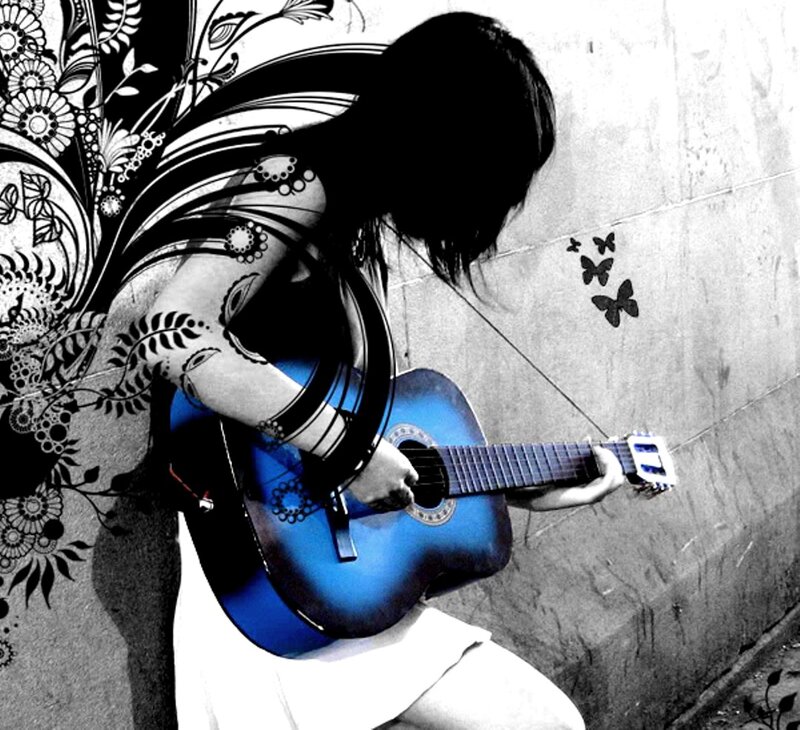 Woman Playing Guitar — Blue, Melancholic