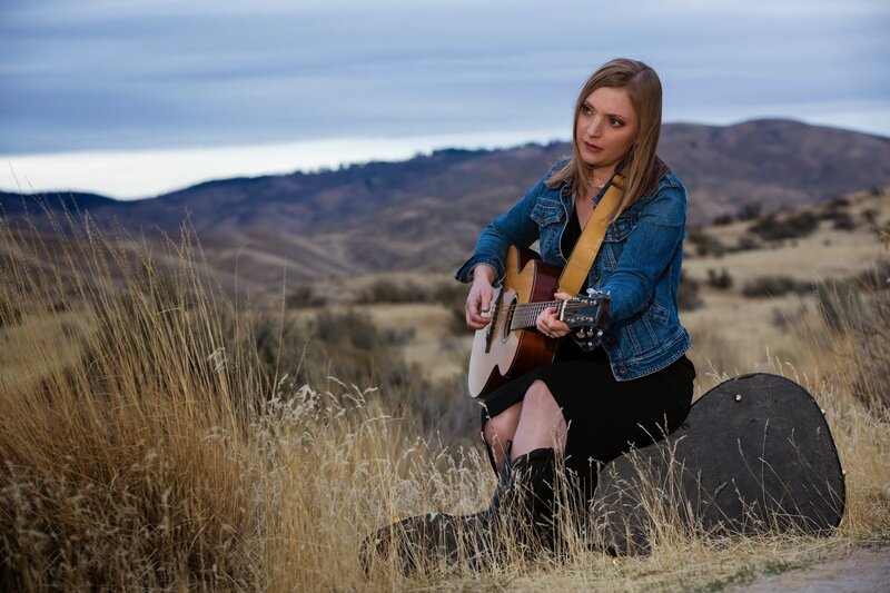 Woman Playing Guitar — Blue, Serene