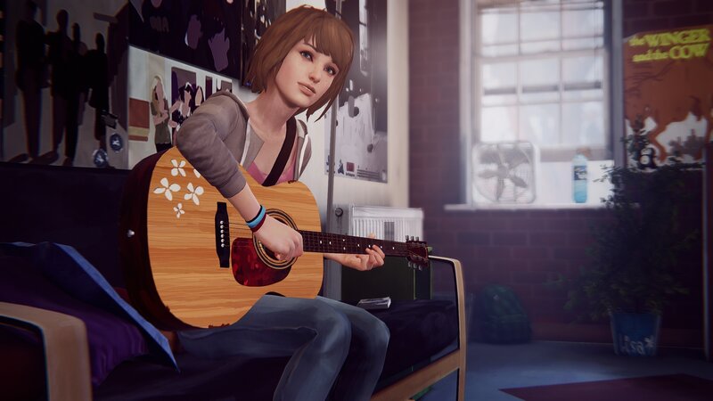Woman Playing Guitar — Brown, Calm, Afternoon, 3d Render, Couch