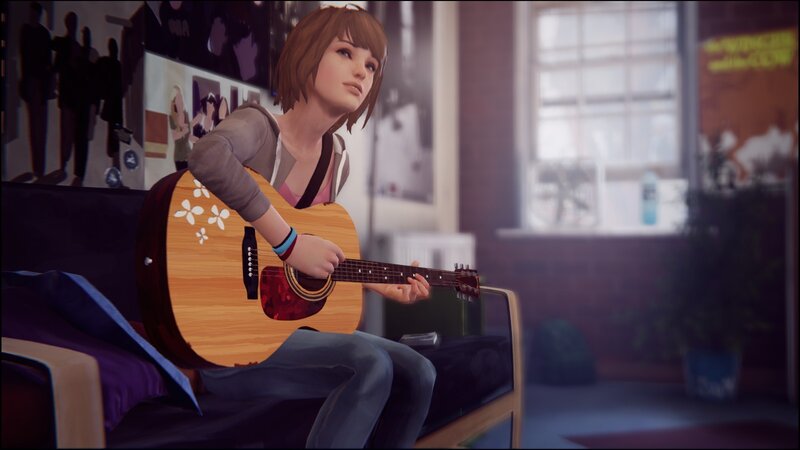 Woman Playing Guitar — Brown, Calm, Afternoon, 3d Render, Couch, Window