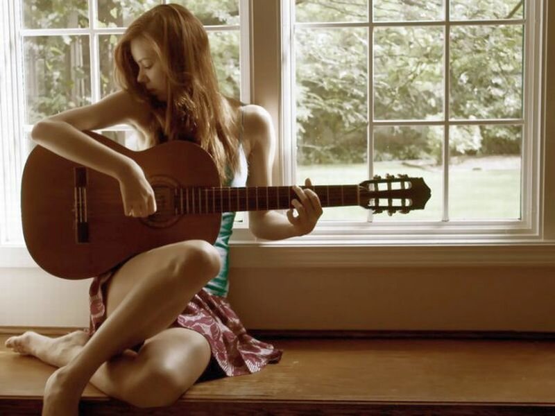 Woman Playing Guitar — Brown, Calm