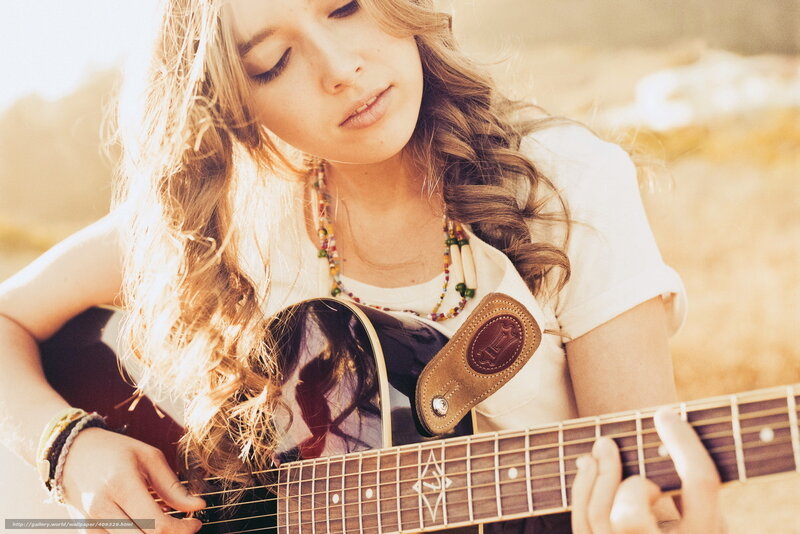 Woman Playing Guitar — Brown, Serene, Sunset, Photograph, Necklace, Bracelets