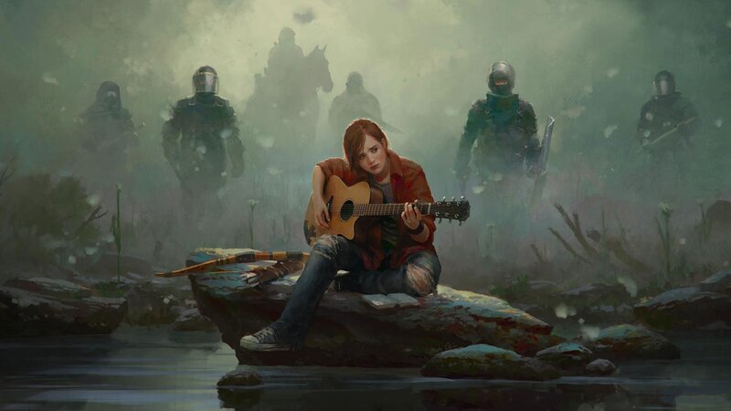 Woman Playing Guitar — Green, Dramatic
