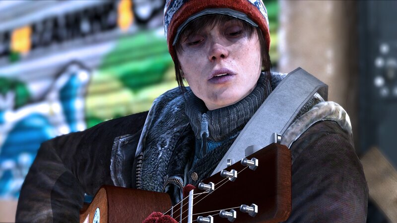 woman playing guitar on street