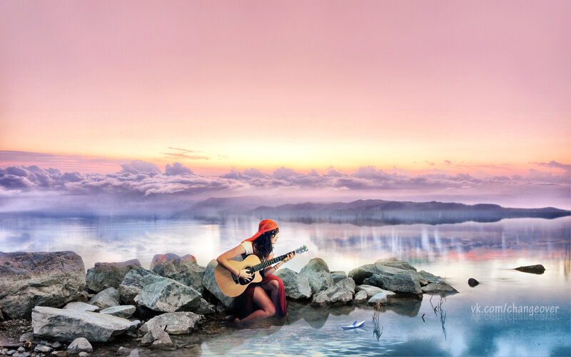 Woman Playing Guitar — Pink