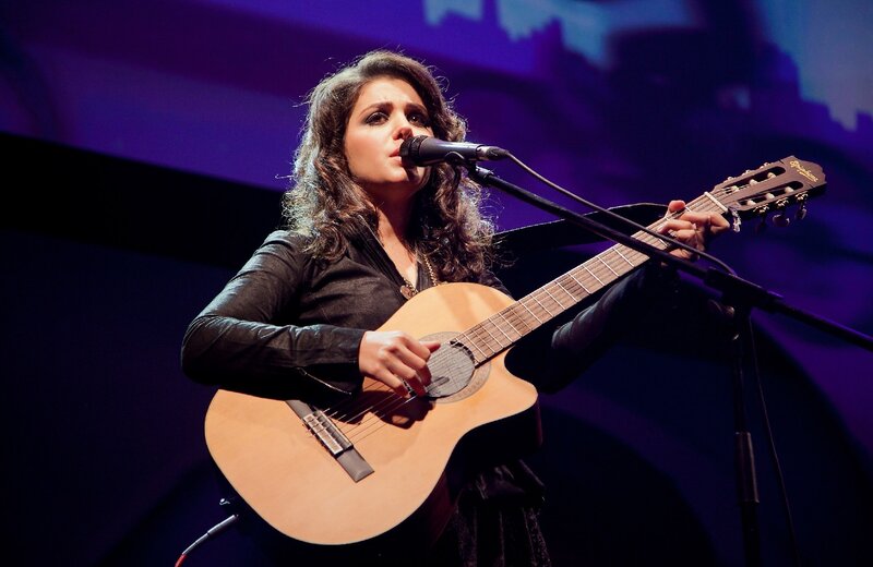 Woman Playing Guitar — Purple, Dramatic, Night