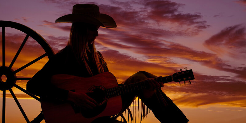Woman Playing Guitar — Purple, Dramatic