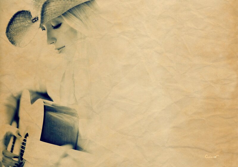 Woman Playing Guitar — Sepia