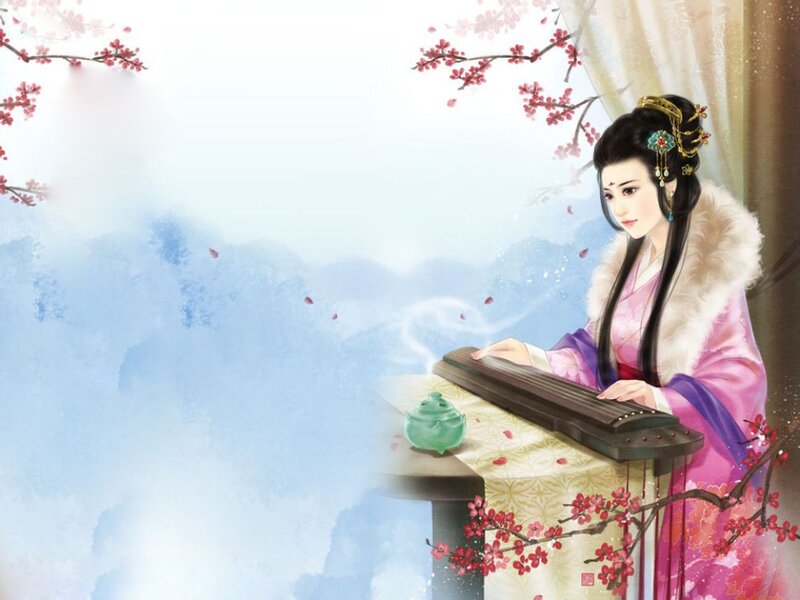Woman Playing Guzheng — Pink, Serene, Spring
