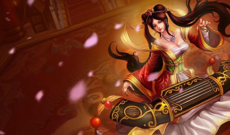 Woman Playing Guzheng — Red