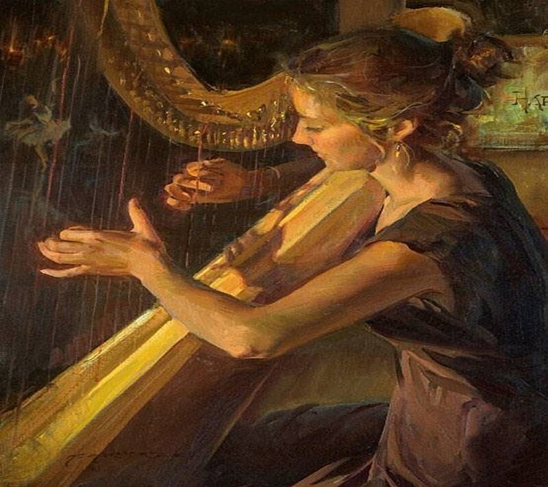 woman playing harp