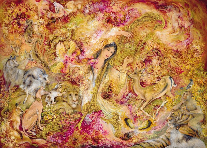 Woman Playing Harp — Gold, Serene