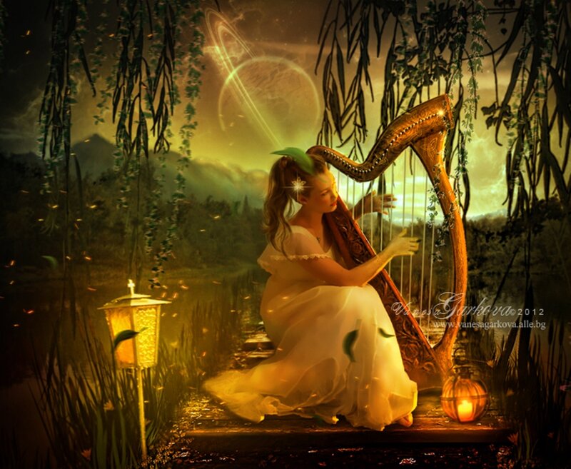 Woman Playing Harp — Gold