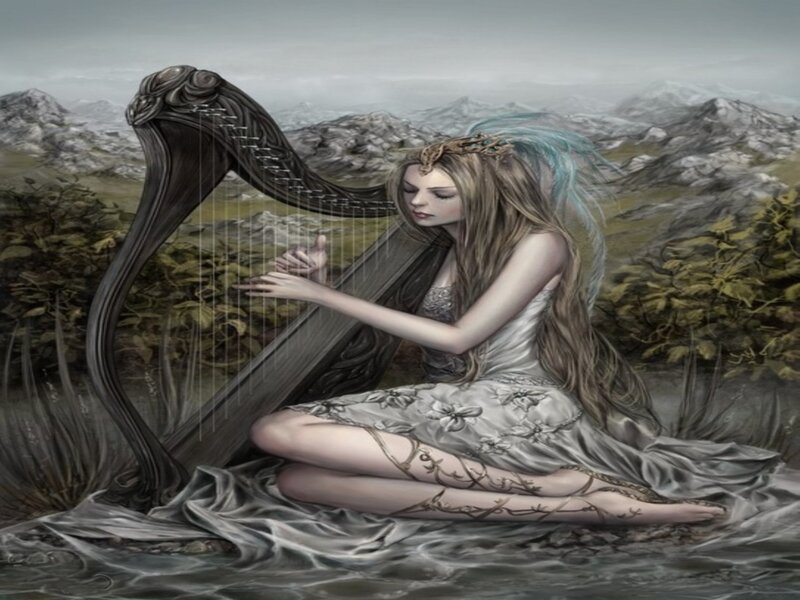 Woman Playing Harp — Gray