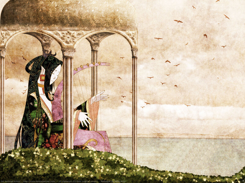 woman playing harp in pavilion