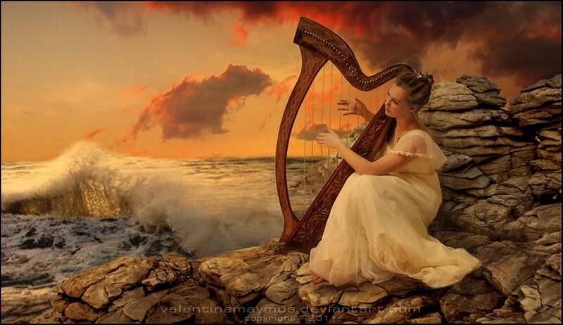 Woman Playing Harp — Orange