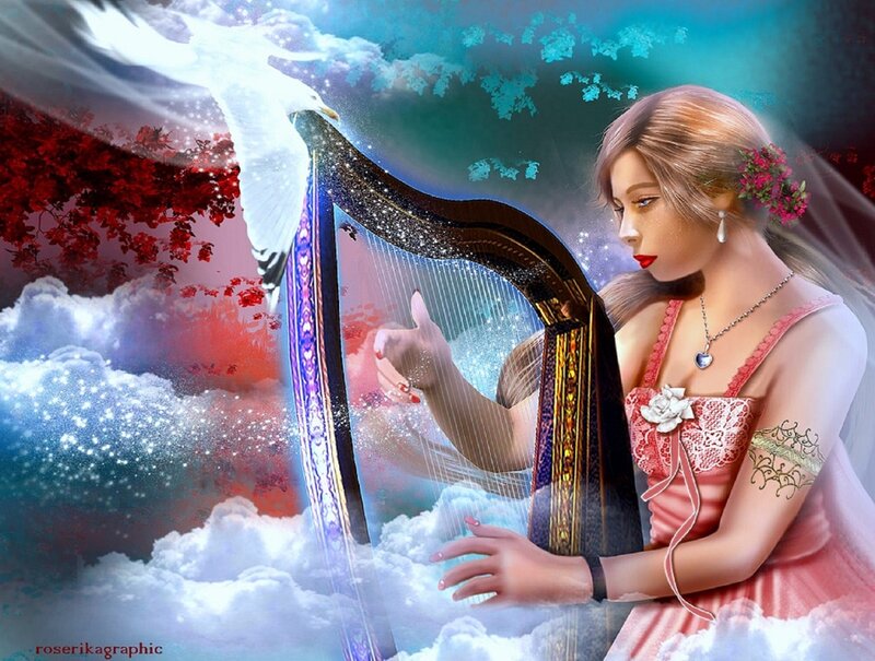 Woman Playing Harp — Pink
