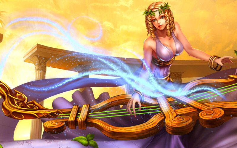Woman Playing Harp — Purple, Dramatic