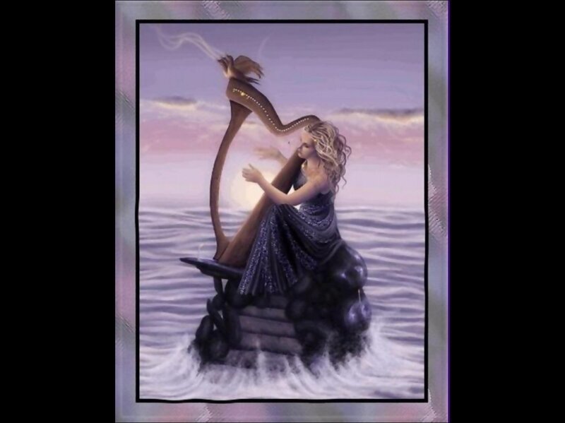 Woman Playing Harp — Purple, Serene