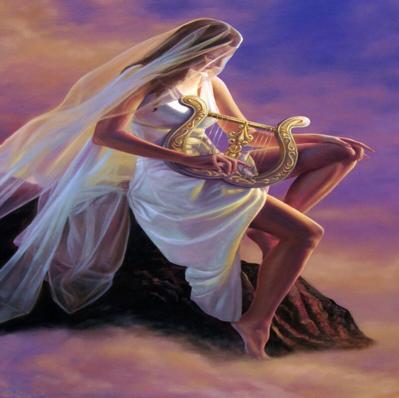 Woman Playing Harp — Purple