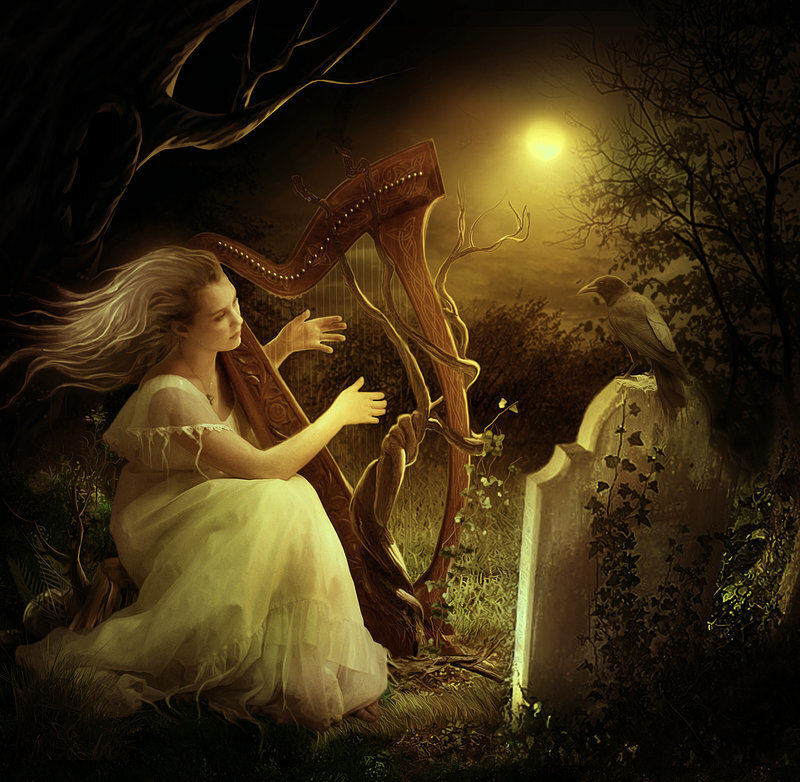 Woman Playing Harp — Yellow