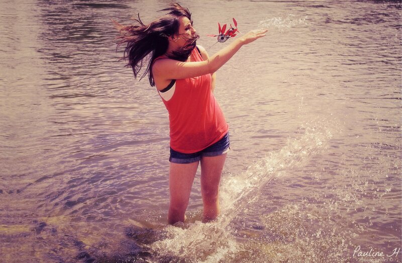 woman playing in water