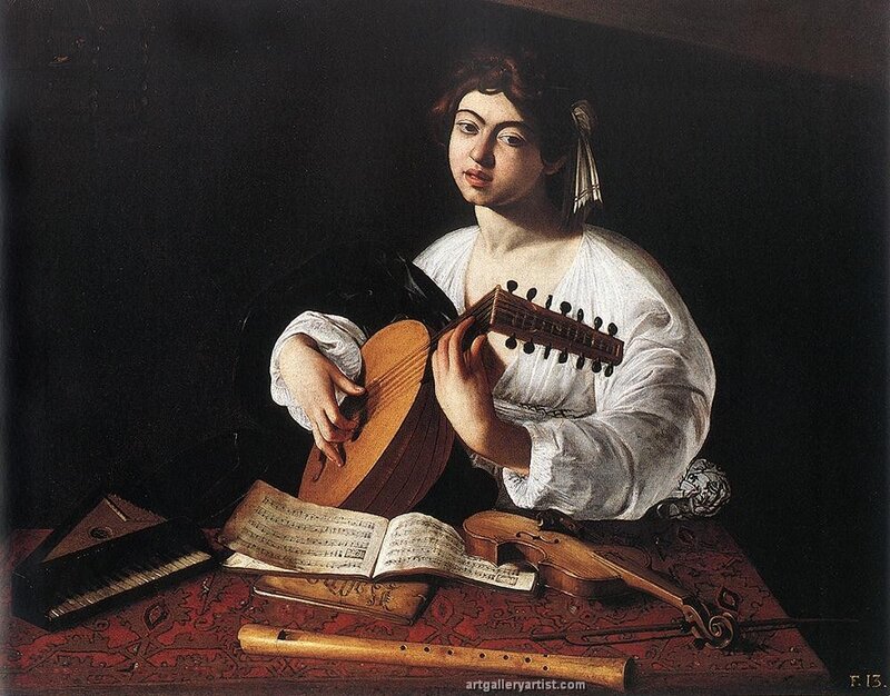 Woman Playing Lute — Black