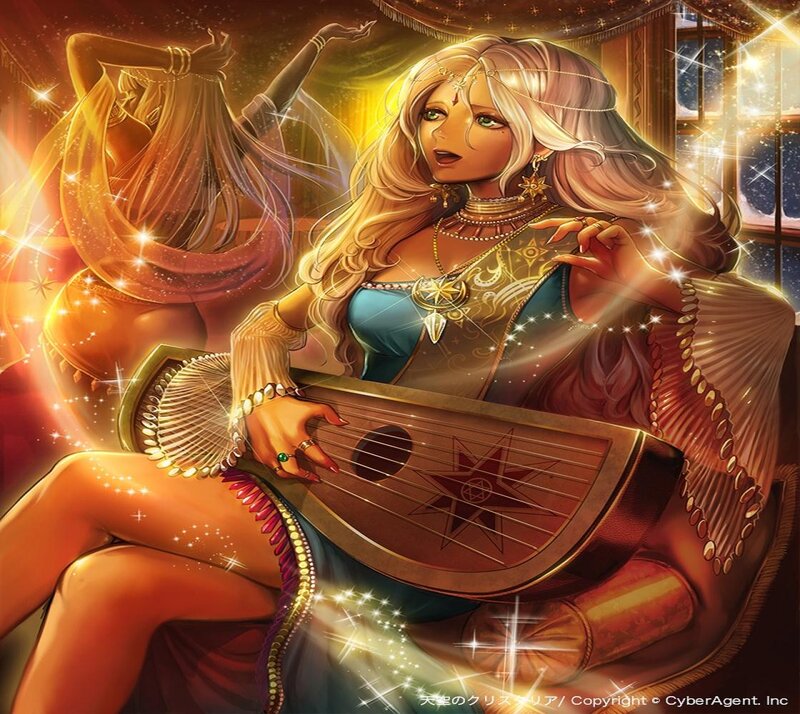 Woman Playing Lute — Gold