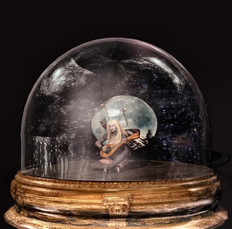 Woman Playing Lute in Snow Globe