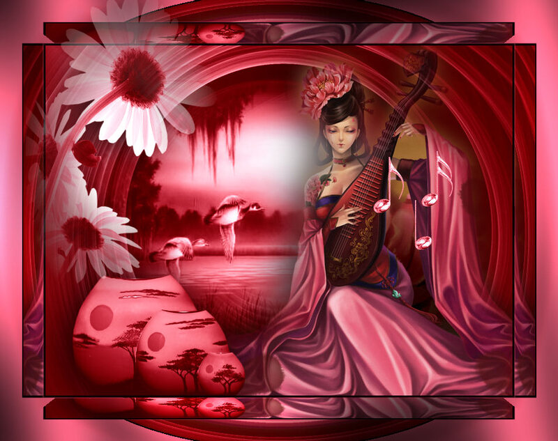 Woman Playing Lute — Red
