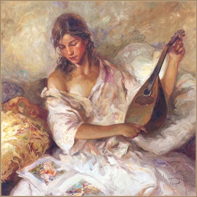 Woman Playing Lute — White