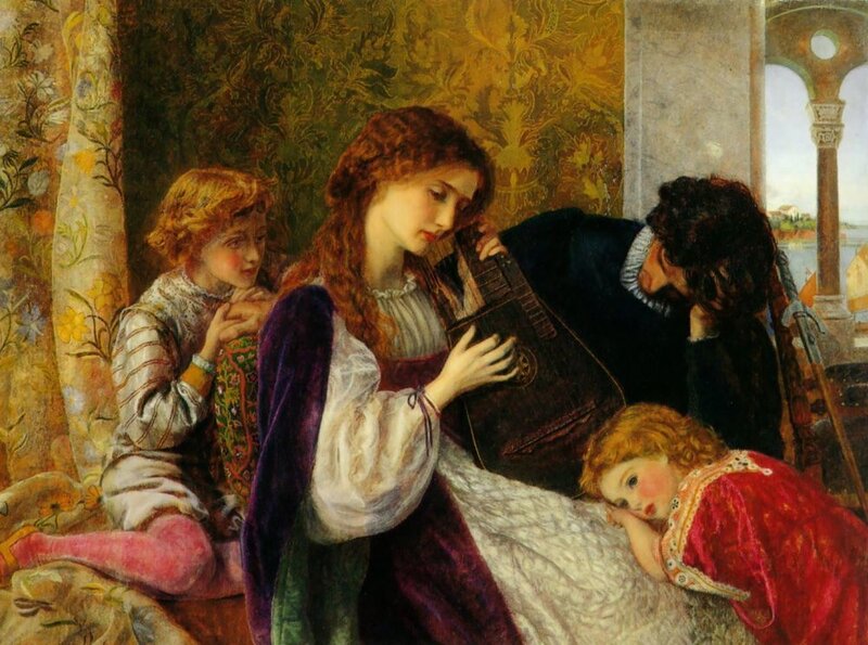 Woman playing lute with children