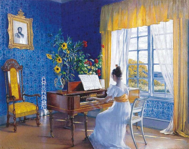 Woman Playing Piano — Blue