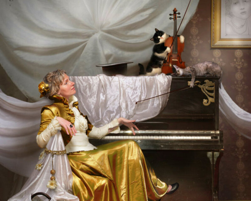 Woman Playing Piano — Gold