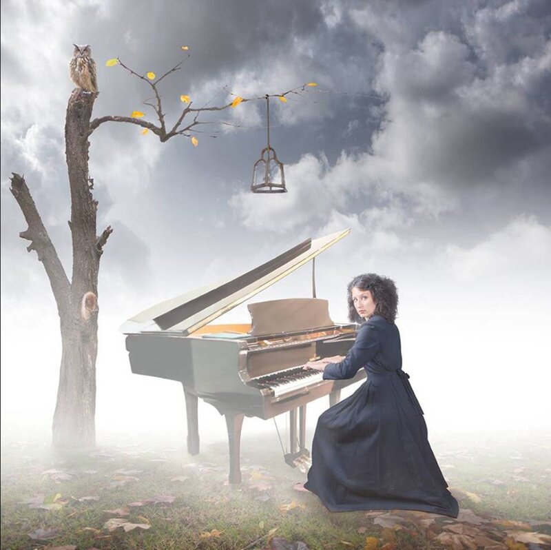 Woman Playing Piano — Gray, Dramatic, Autumn