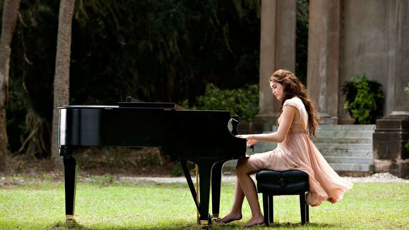 Woman Playing Piano — Green, Serene