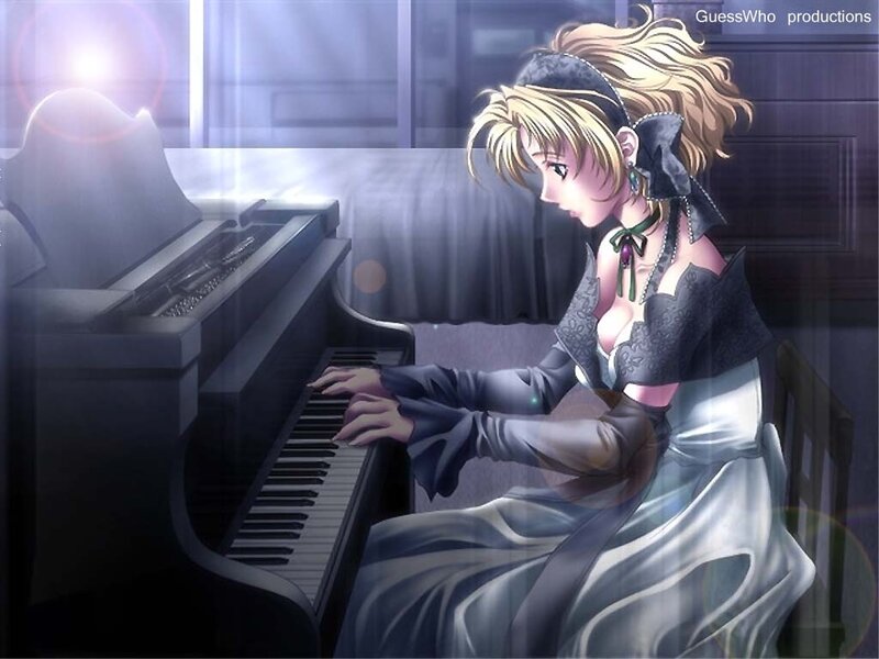 woman playing piano in a room