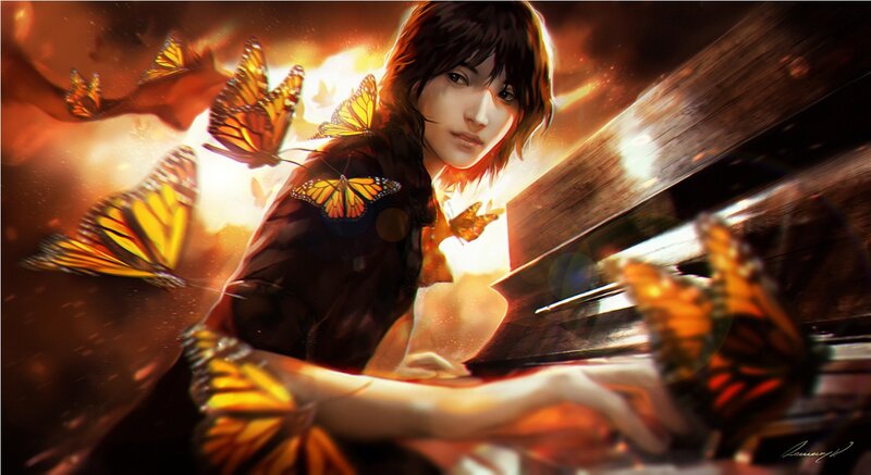 Woman Playing Piano — Orange