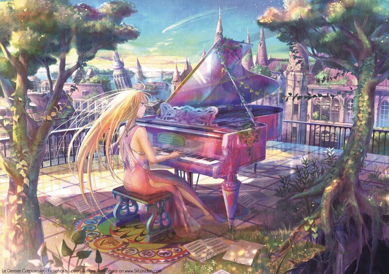 Woman Playing Piano — Pink