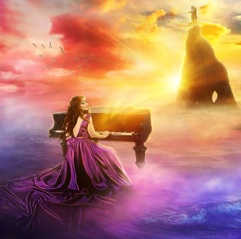 Woman Playing Piano — Purple, Dramatic