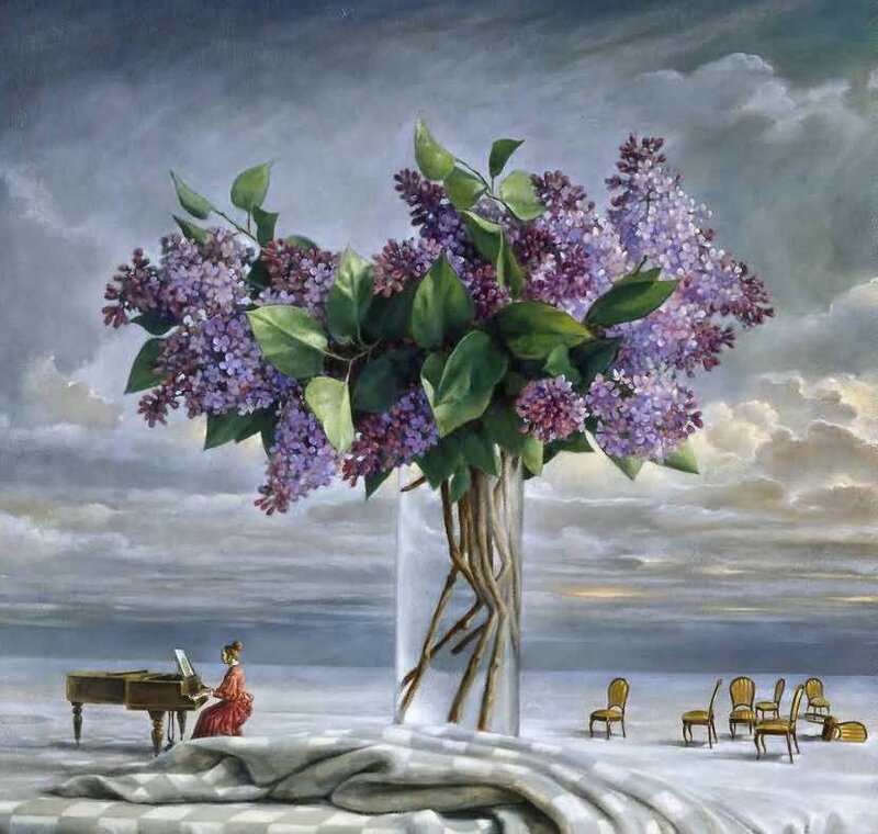 Woman Playing Piano — Purple, Dreamlike