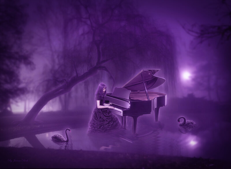 Woman Playing Piano — Purple, Mystical