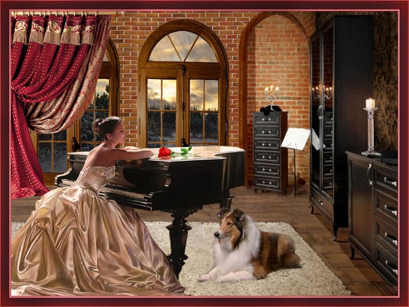 Woman Playing Piano — Red