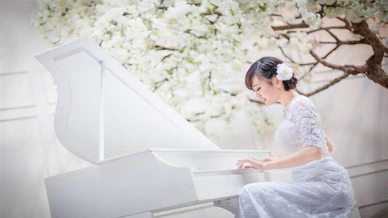 Woman Playing Piano — White, Serene, Spring