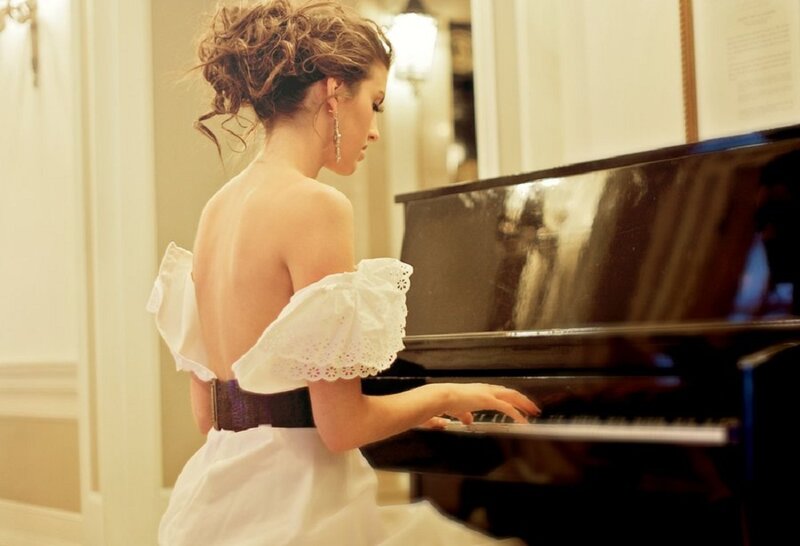 Woman Playing Piano — White