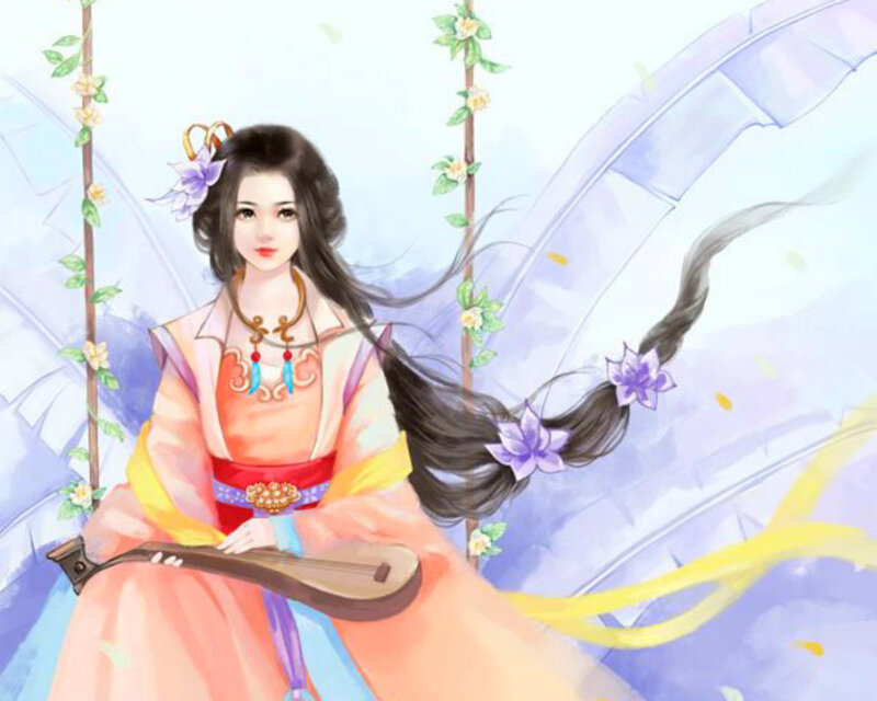 Woman Playing Pipa — Pink, Serene, Spring